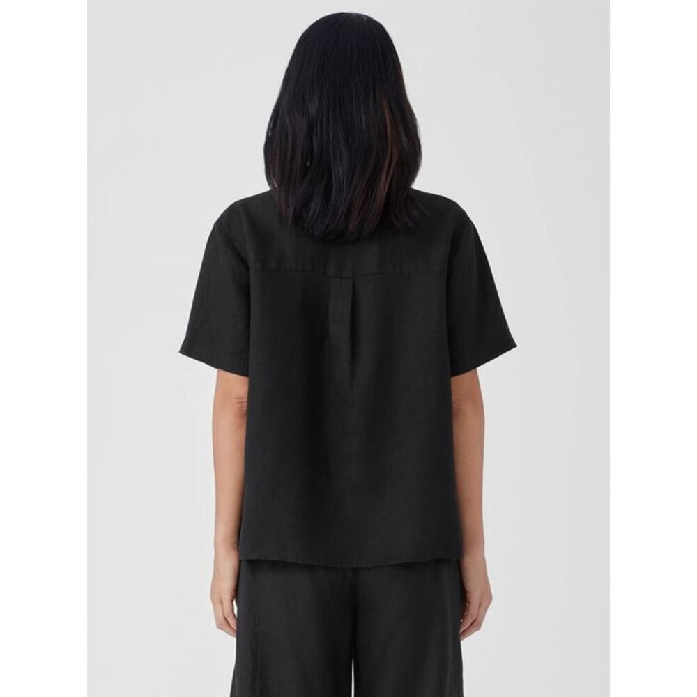 Eileen Fisher Organic Handkerchief Linen Band Collar Short-Sleeve Shirt Petite - Picture 5 of 10